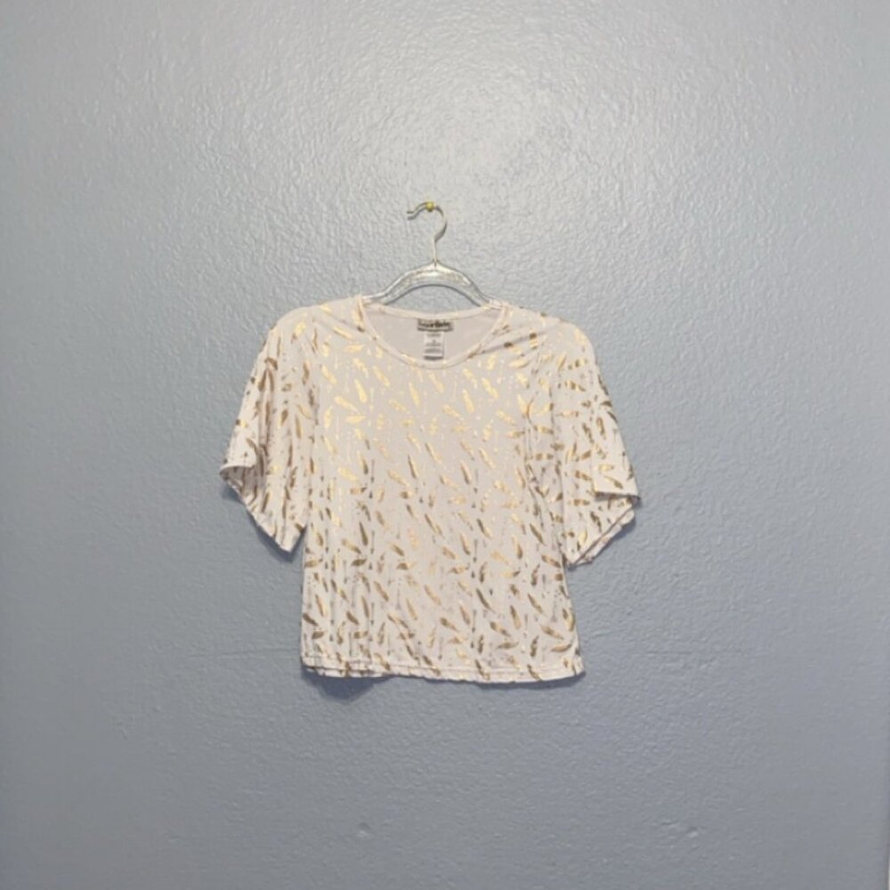 Youth Shirt White Shirt with Shiny Feather Print | Size 12